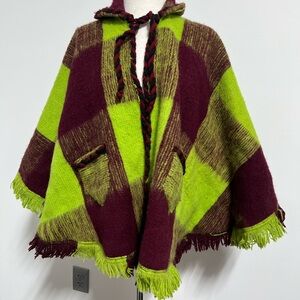 Vintage Green and Burgundy Plaid Poncho boho poncho